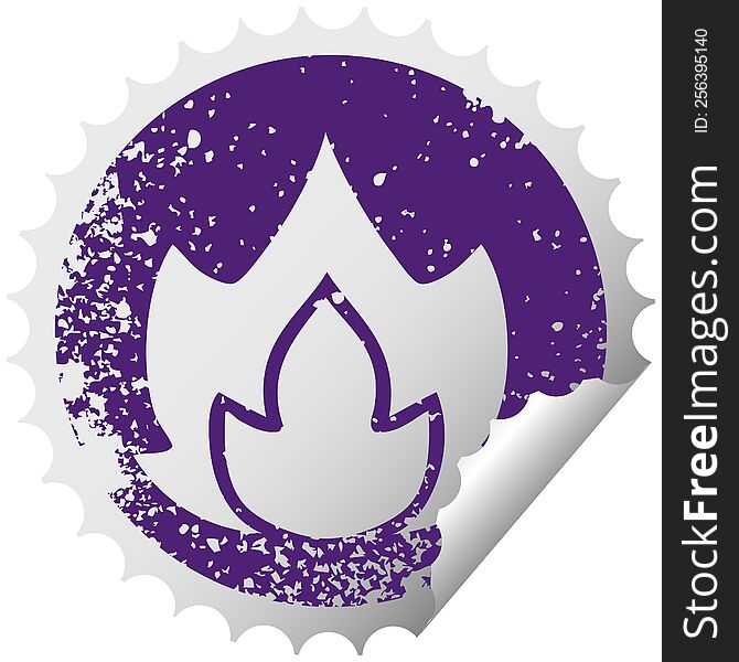 Distressed Circular Peeling Sticker Symbol Fire