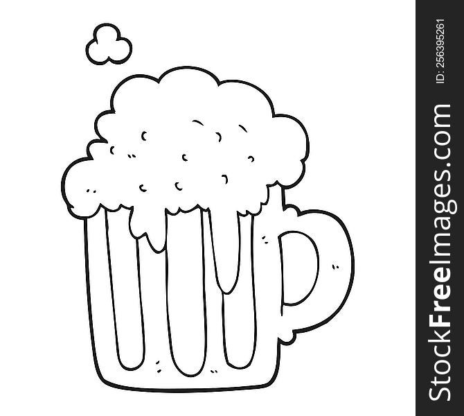 freehand drawn black and white cartoon foamy beer