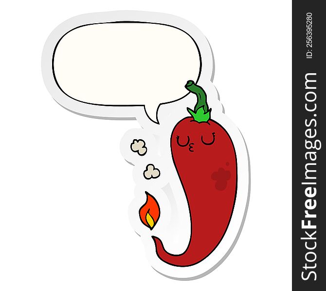 cartoon hot chili pepper and speech bubble sticker