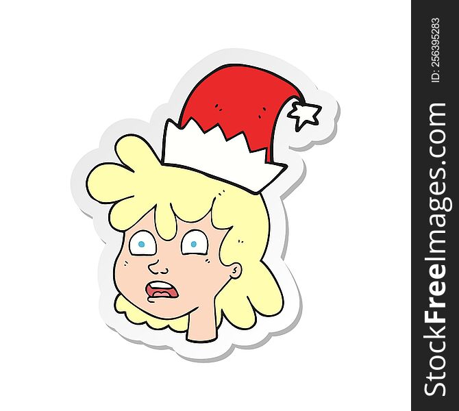 Sticker Of A Cartoon Woman Wearing Christmas Hat