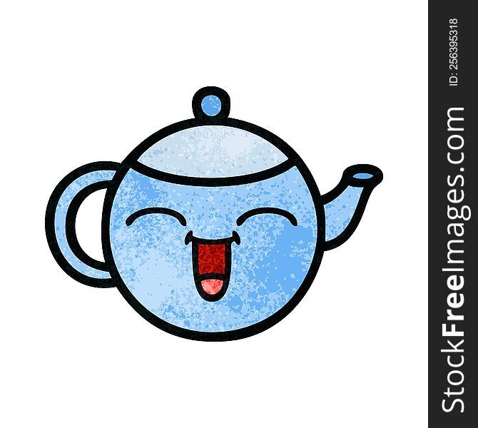 Retro Grunge Texture Cartoon Happy Teapot