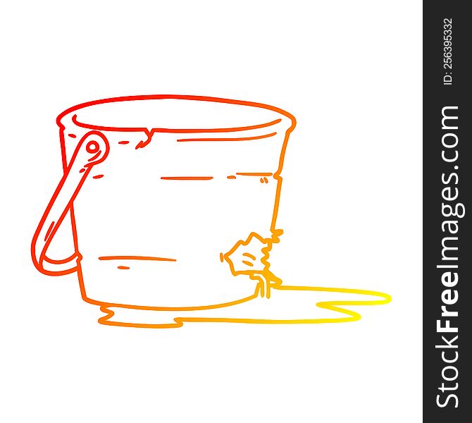 warm gradient line drawing of a broken bucket cartoon