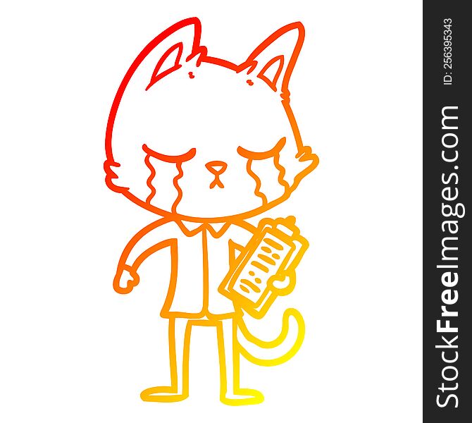 Warm Gradient Line Drawing Crying Cartoon Business Cat