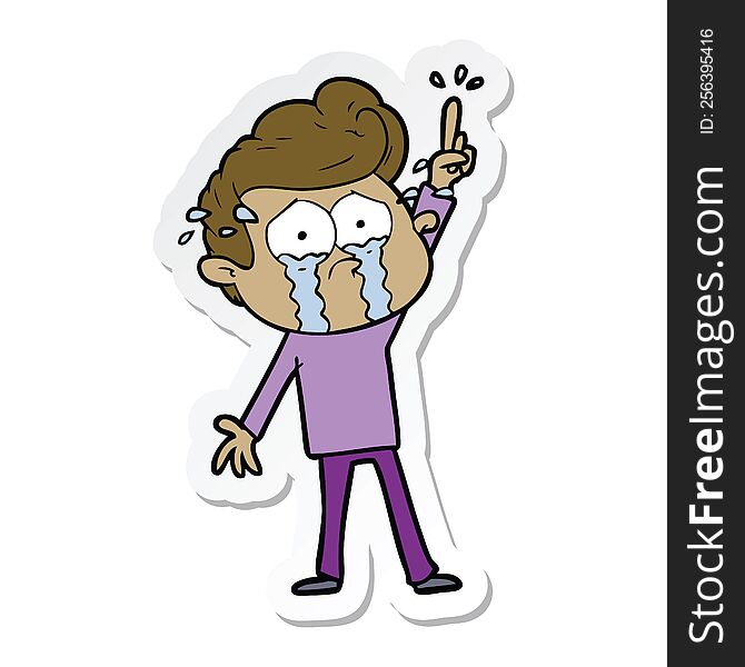 sticker of a cartoon crying man trying to ask a question