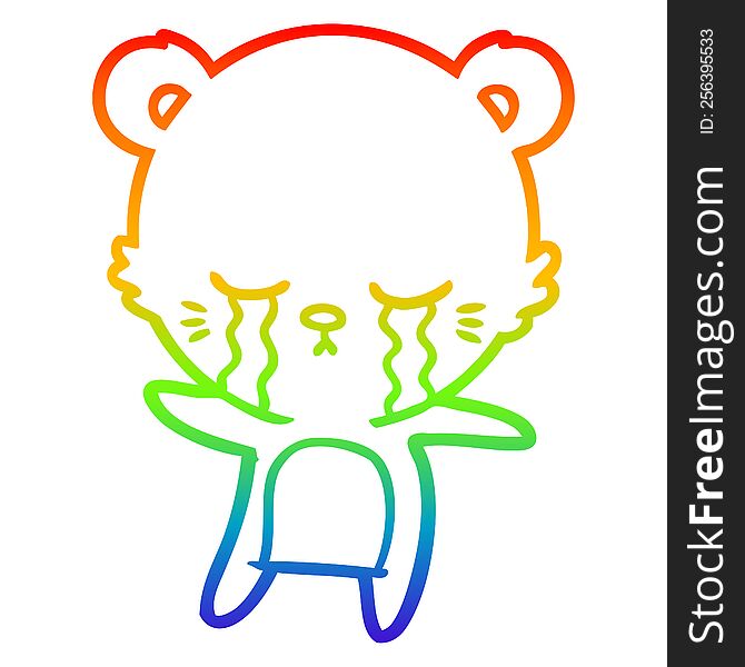 Rainbow Gradient Line Drawing Crying Cartoon Polarbear