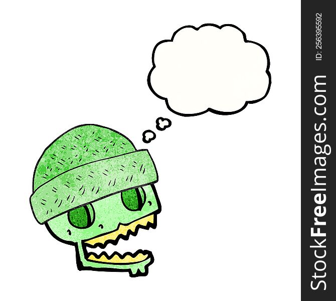 Thought Bubble Textured Cartoon Skull Wearing Hat