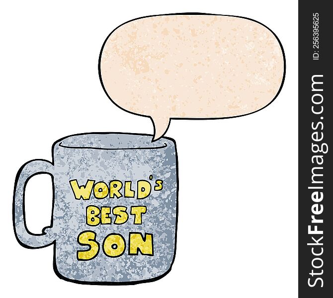 worlds best son mug with speech bubble in retro texture style