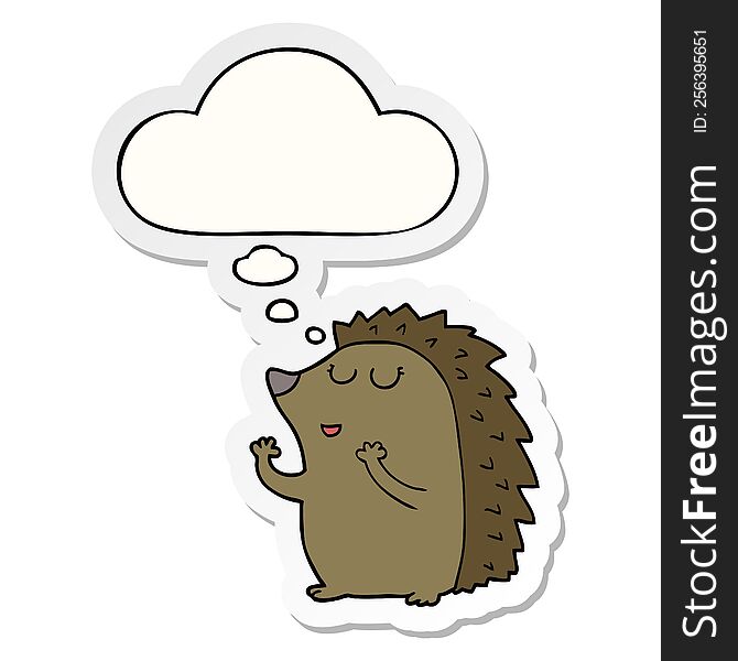 cartoon hedgehog with thought bubble as a printed sticker