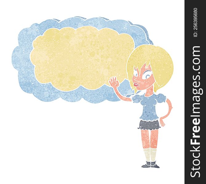 cartoon woman with cloud text space