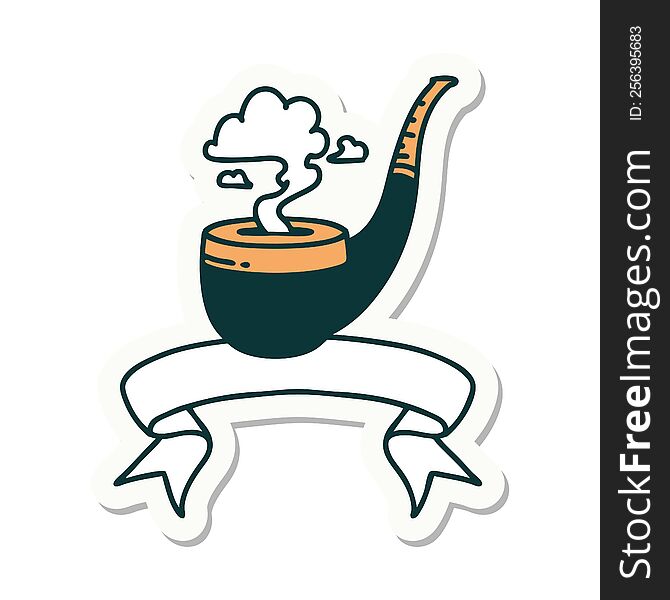 tattoo style sticker with banner of a smokers pipe