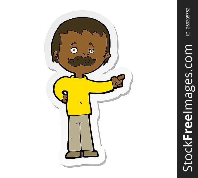 Sticker Of A Cartoon Man With Mustache Pointing