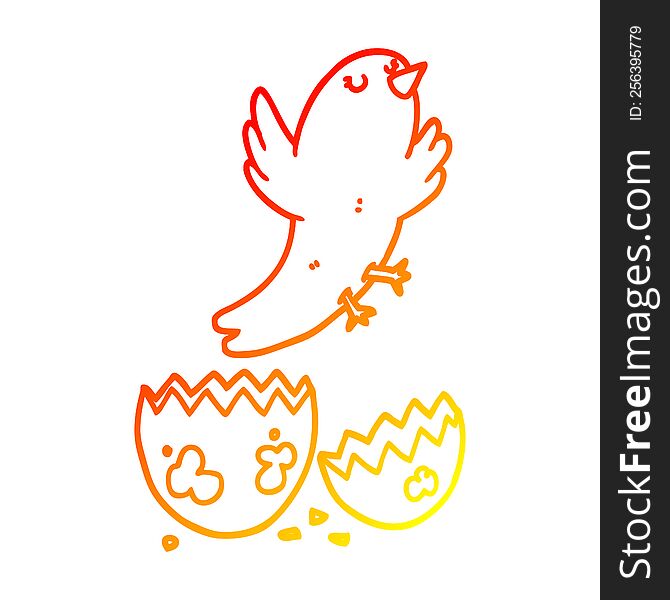 warm gradient line drawing of a cartoon bird hatching from egg