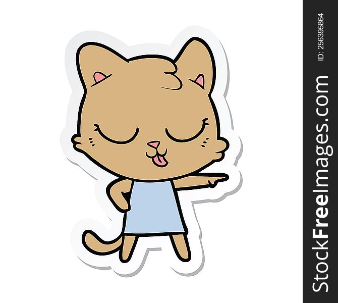 Sticker Of A Cartoon Cat Pointing