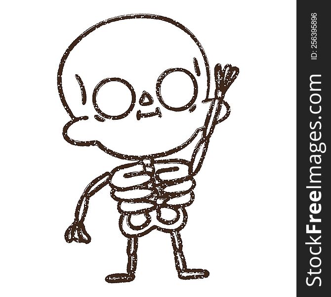 Waving Skeleton Charcoal Drawing