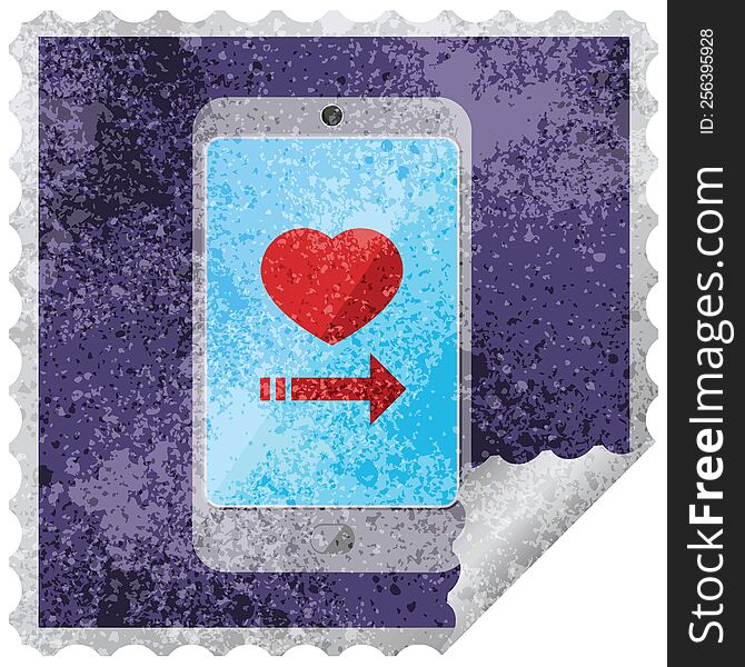 dating app on cell phone graphic square sticker stamp. dating app on cell phone graphic square sticker stamp