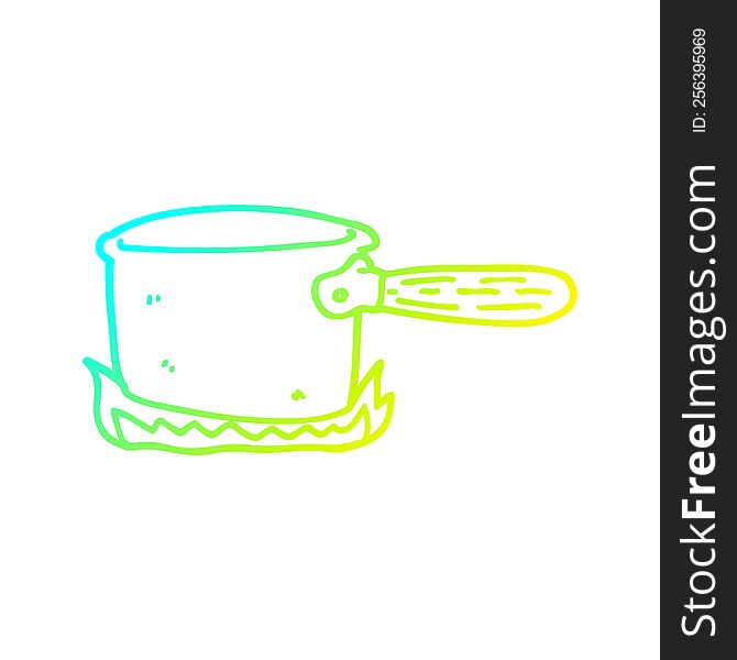cold gradient line drawing of a cartoon cooking pan