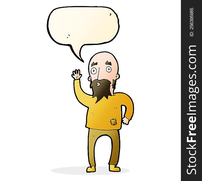 Cartoon Bearded Man Waving With Speech Bubble