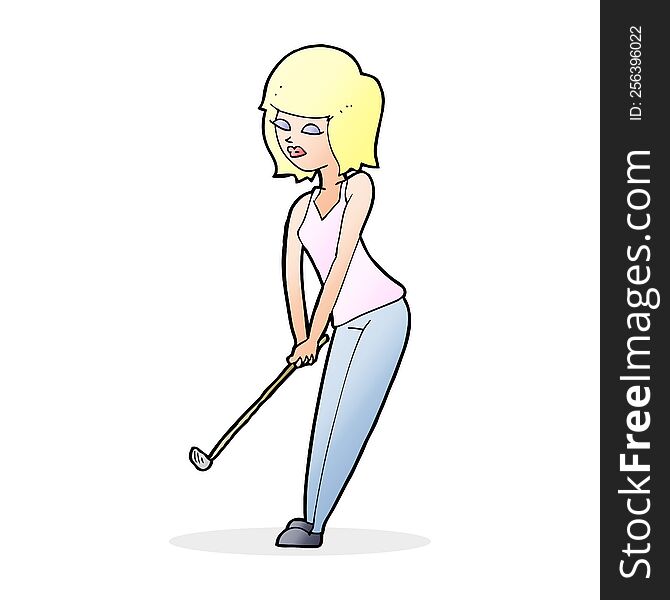 cartoon woman playing golf