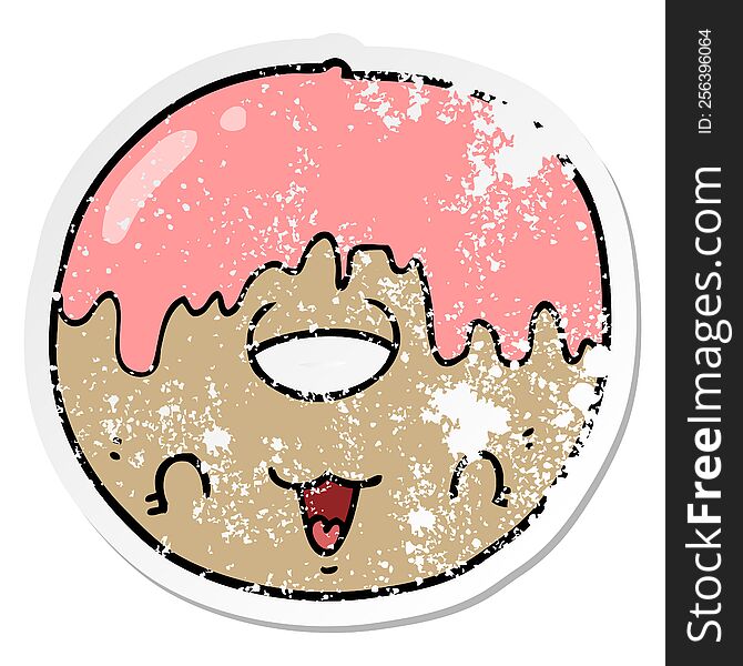 Distressed Sticker Of A Cute Cartoon Donut