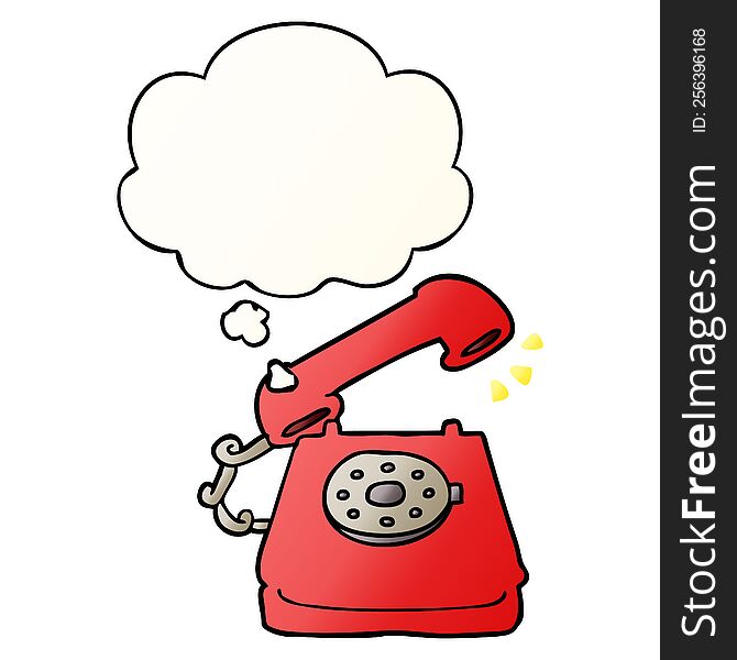 cartoon ringing telephone with thought bubble in smooth gradient style