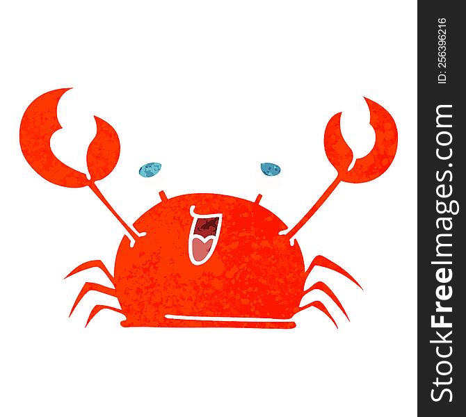 retro illustration style quirky cartoon happy crab. retro illustration style quirky cartoon happy crab