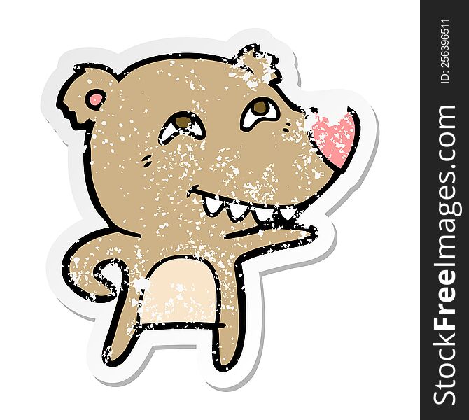 Distressed Sticker Of A Cartoon Bear Showing Teeth