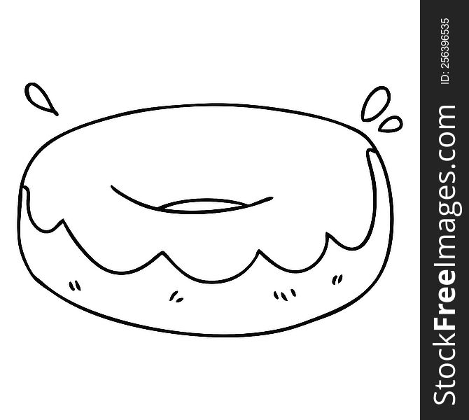 line drawing quirky cartoon iced donut. line drawing quirky cartoon iced donut