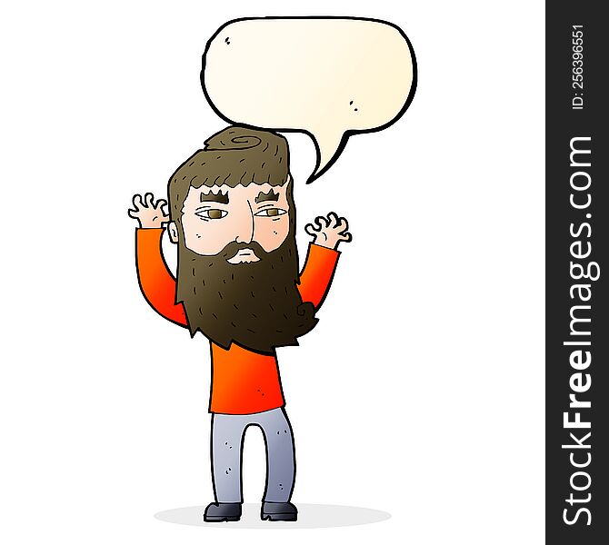 Cartoon Bearded Man Waving Arms With Speech Bubble