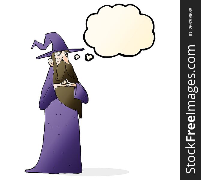 Cartoon Old Wizard With Thought Bubble