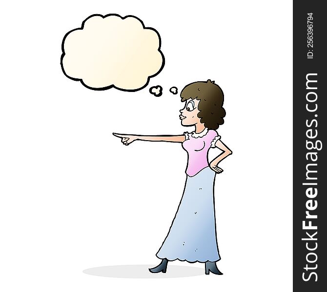 Cartoon Woman Pointing Finger With Thought Bubble