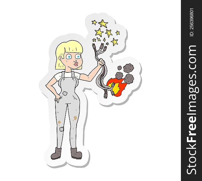 sticker of a cartoon female electrician
