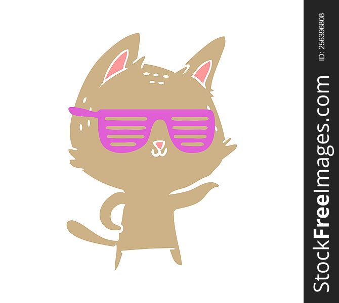 flat color style cartoon cat wearing cool glasses