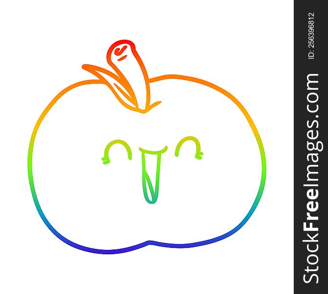 Rainbow Gradient Line Drawing Cartoon Laughing Apple