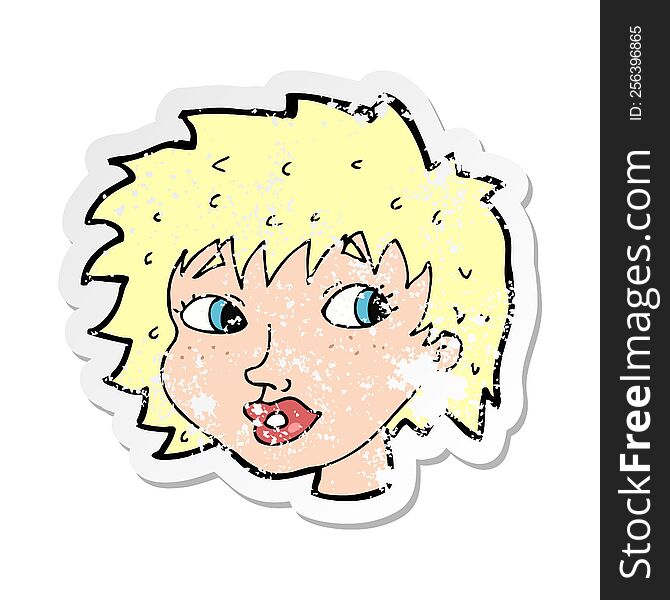 retro distressed sticker of a cartoon surprised woman
