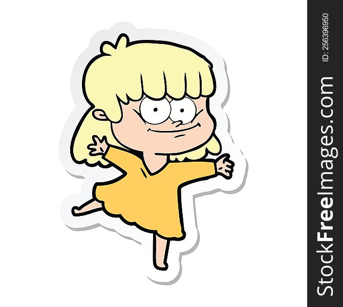 Sticker Of A Cartoon Smiling Woman