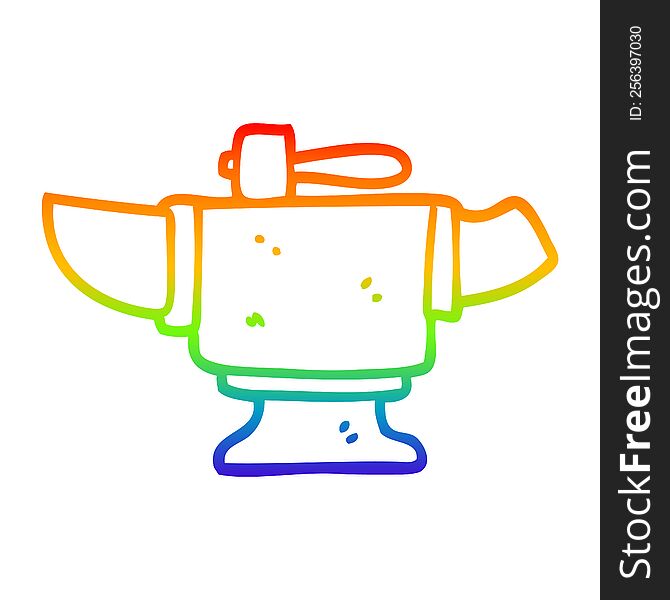 rainbow gradient line drawing of a cartoon heavy old anvil