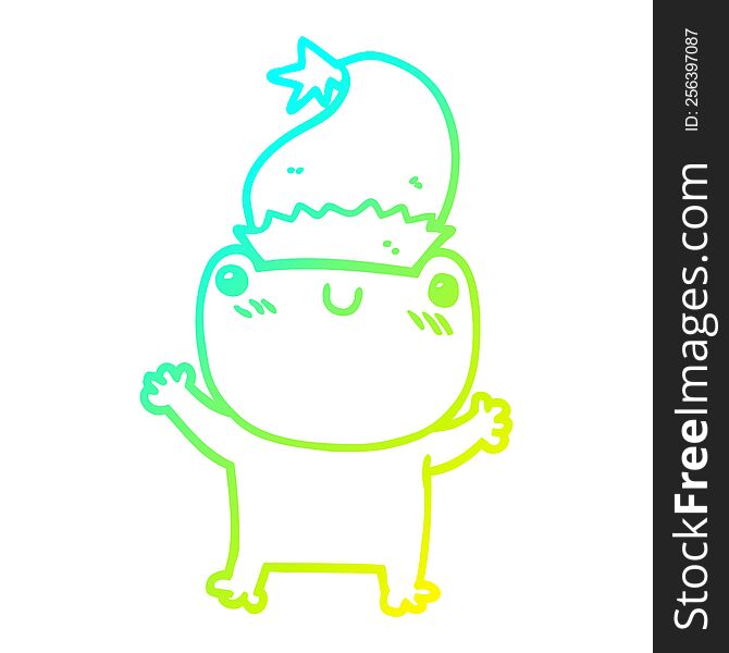 Cold Gradient Line Drawing Cute Cartoon Frog Wearing Christmas Hat