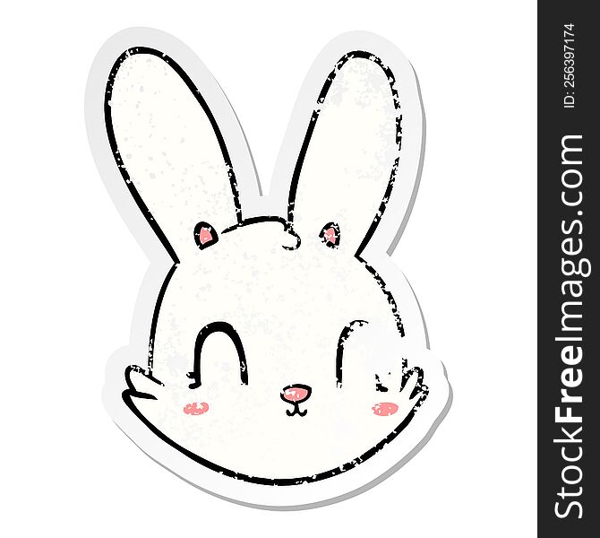 Distressed Sticker Of A Cartoon Bunny Face