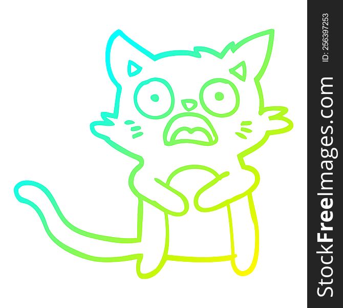 Cold Gradient Line Drawing Cartoon Horrified Cat