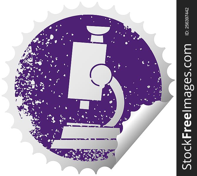 distressed circular peeling sticker symbol of a science microscope