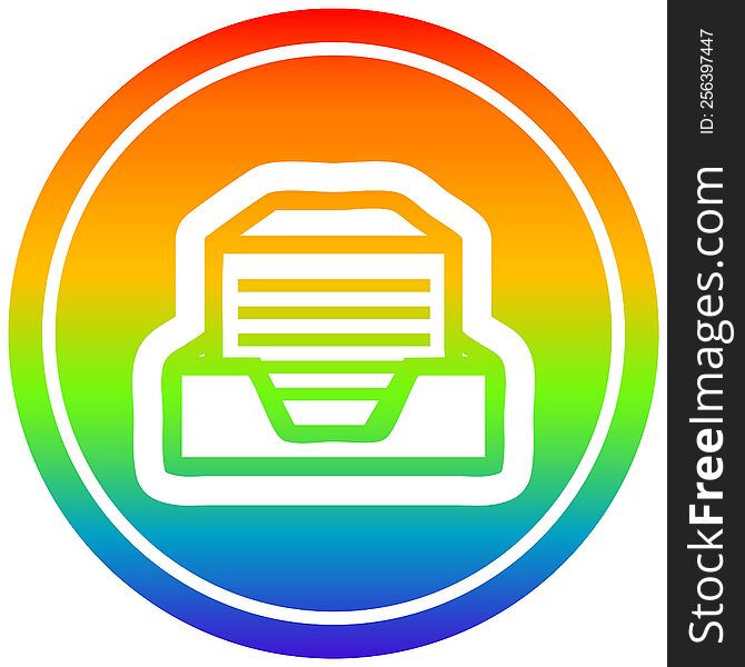 office paper stack circular icon with rainbow gradient finish. office paper stack circular icon with rainbow gradient finish