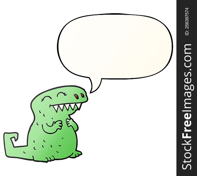 Cartoon Dinosaur And Speech Bubble In Smooth Gradient Style