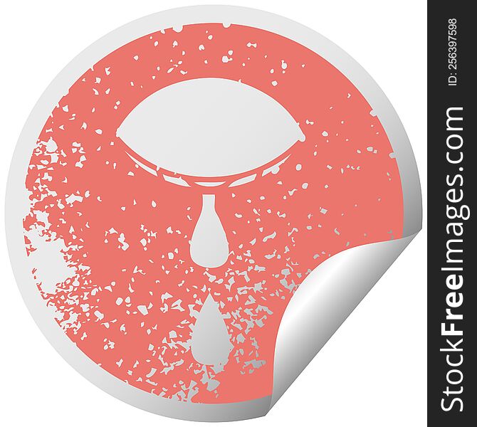 Distressed Circular Peeling Sticker Symbol Crying Eye