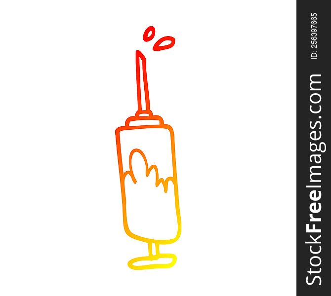 warm gradient line drawing of a cartoon needle full of blood