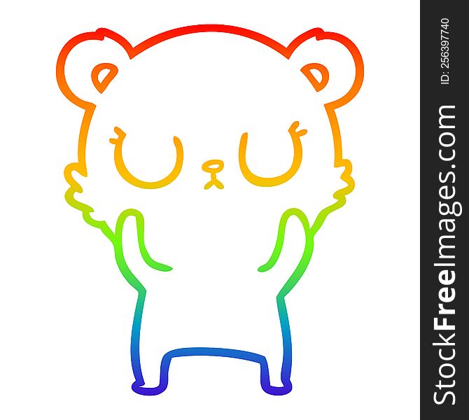 rainbow gradient line drawing of a peaceful cartoon bear