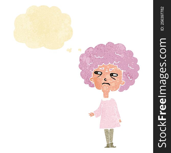 cartoon old lady with thought bubble
