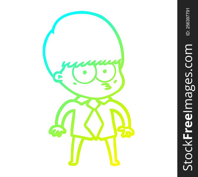 cold gradient line drawing nervous cartoon boy wearing shirt and tie