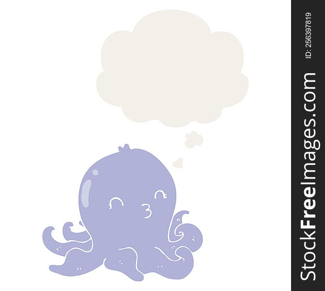 Cartoon Octopus And Thought Bubble In Retro Style