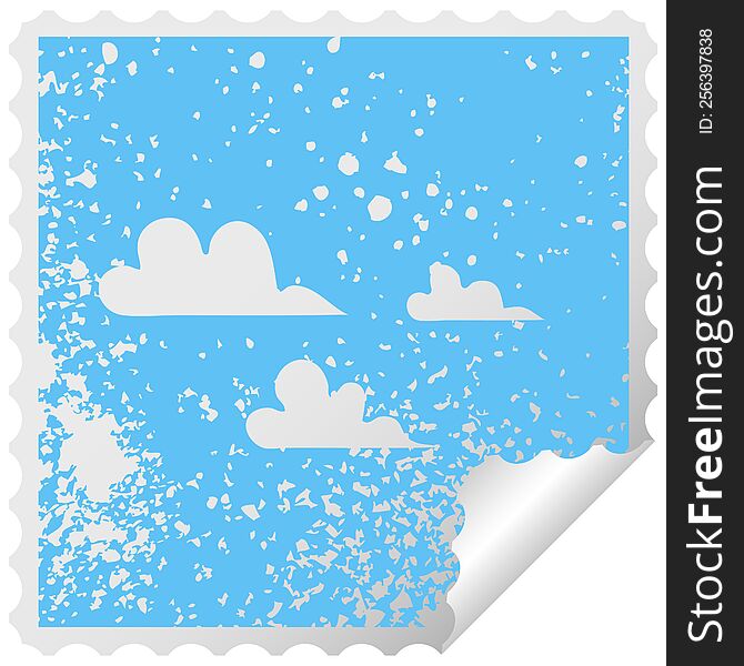 distressed square peeling sticker symbol of a cloud