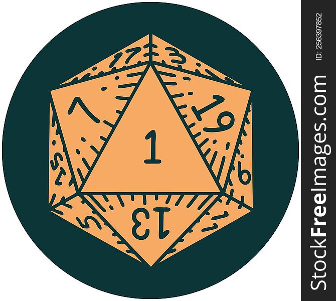 Natural 1 D20 Dice Roll Icon